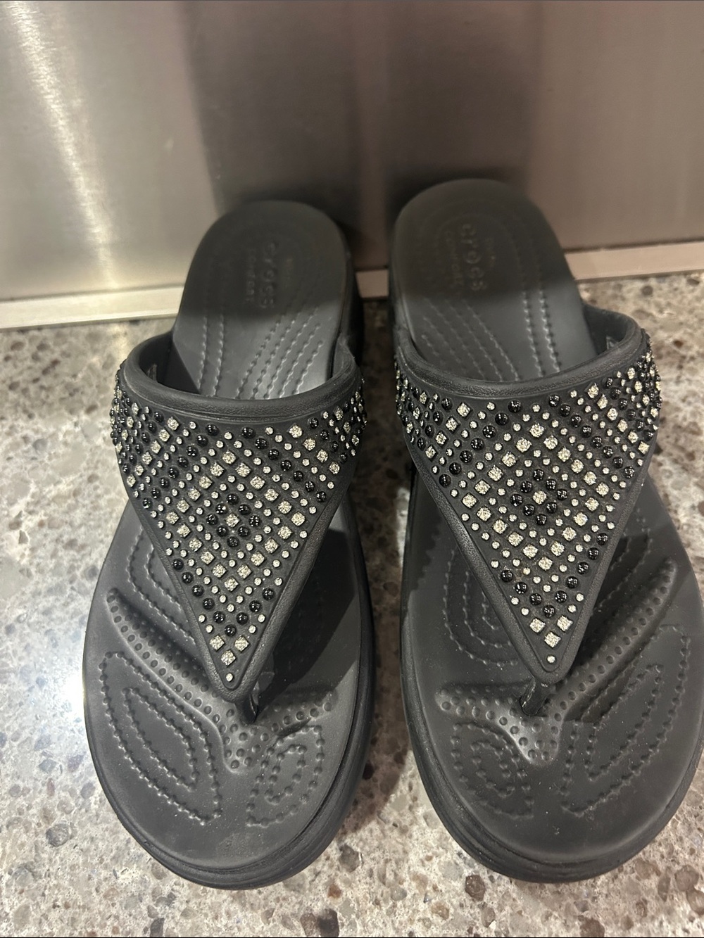 CROCS Black Jeweled Thong Sandal